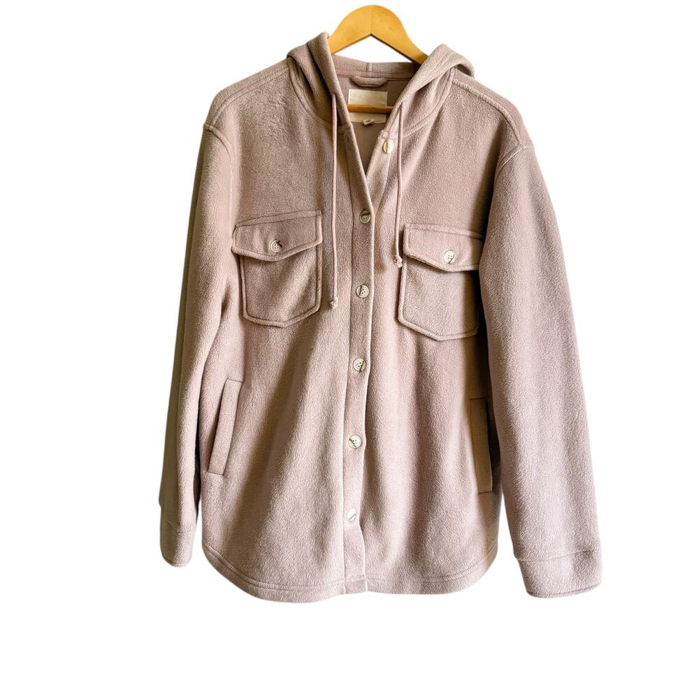 Thread & Supply Pink Fleece Hooded Shacket Top Size Large - Picture 2 of 6